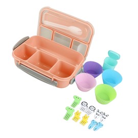 16PCS Set Bento Box Reusable 1300ml 4 Compartment Adult Lunch Box with Spoon for Fruit Lunch Pink