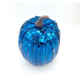 5" Blue Disco Mosiac Mirror Pumpkin, autumn fall decor