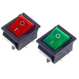 QTEATAK 2Pcs AC DPST 4 Pins 2 Position ON/Off 20A/125V 15A/250V Green and Red LED Light Illuminated Boat Rocker Switch Toggle KCD2