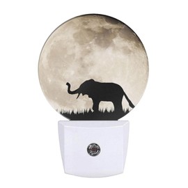 Uanvaha African Animal Night Light Silhouette Elephant on Full Moon Night Lights Plug into Wall 0.5W LED Lights Auto on/Off for Hallway Stairway Kitchen Home Decor