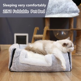 OMLIVLIES cat Bed cave-cat beds for Indoor Cats,Soft and Comfortable Cute cat Bedcat House,with Removable Washable Cushioned Pillow,Enclosed cat Bed,Kitty cat hutHideaway,Small Dog Tent Grey