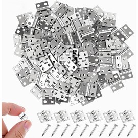 100Pcs Mini Hinges for Crafts (10x8mm), Small Brass Hinges with Screws for Wooden Box & Jewelry Box, Compact Silver Hardware for Storage Box, Display Case, and DIY Accessories