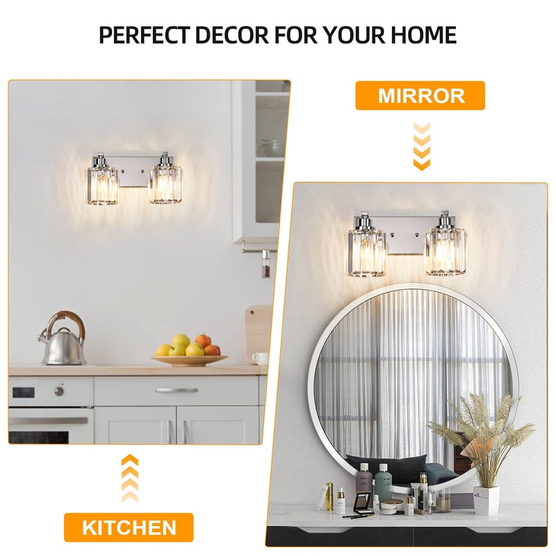 Haolaike 2 Lights Crystal Bathroom Vanity Light Modern Chrome Bathroom