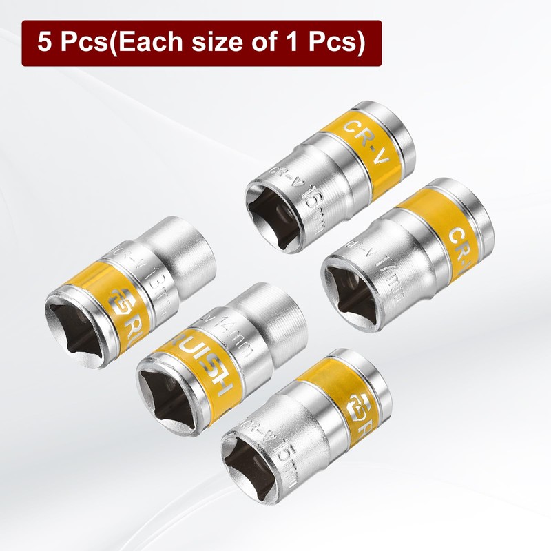 sourcing map 5pcs 1/2" Drive 6 Points Socket 13-17mm Metric