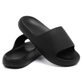Uonesone Cloud Sliders Women,Mens Arch Support Sliders Ultra-Soft Shower Shoes Quick Drying Comfy Thick Sole House Arch Support Beach Slippers Indoor Outdoor(Black 3/4 UK)