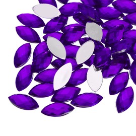 MECCANIXITY 50Pcs Acrylic Horse Eye Gems 7x15mm Flat Back Artificial Rhinestones for DIY Crafts Bead Wedding Party Face Painting Jewelry Making Violet