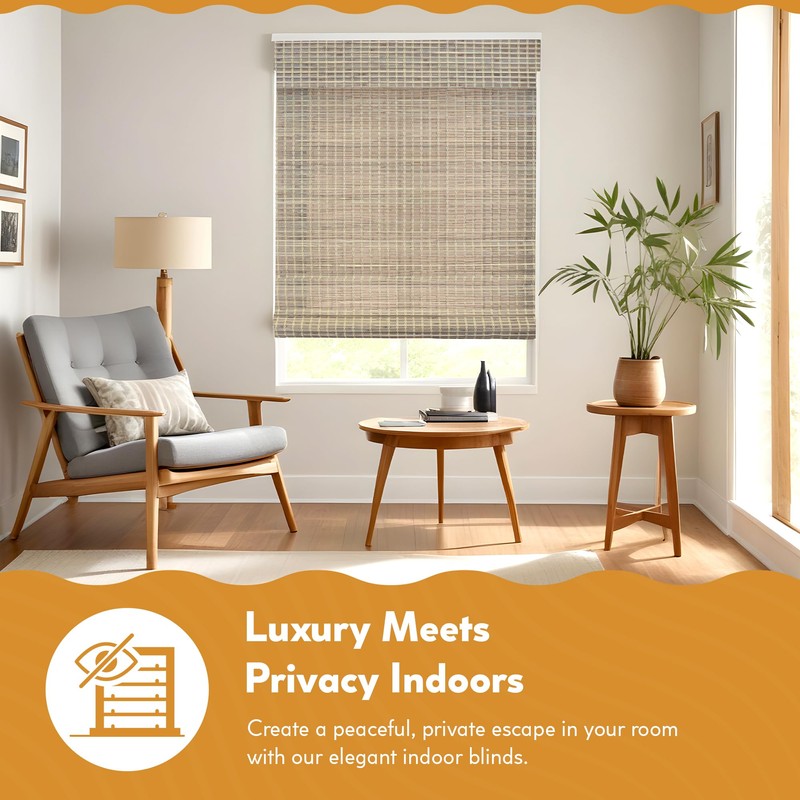 Radiance Cordless Bamboo Roman Shades for Windows - Flatweave Bamboo
