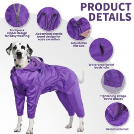 OUOBOB Dog Raincoat, Dog Raincoats for Large Dogs, Dog Rain Jacket with Clear Hooded, Waterproof Dog Poncho Snow-Proof Dog Vest Rainwear, Rain Clothes Apparel with Leash Hole Border Collie Purple XL