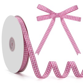 GHGMAO Gingham Ribbon, Rose Red and White Plaid Checkered Ribbon 3/8 inch x 50 Yards, Rose Red Buffalo Checker Ribbon for Gift Wrapping, Hair Bows, Picnic, Crafts, DIY Accessories