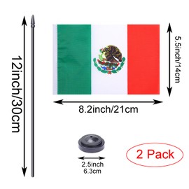 WXTWK 2 Pack Mexico Flag Mexico Deluxe Desk Flag Set - Mini Small Mexican Table Office Flags with Black 12" Solid Pole Stand Base Classroom Meeting Desktop Decorations