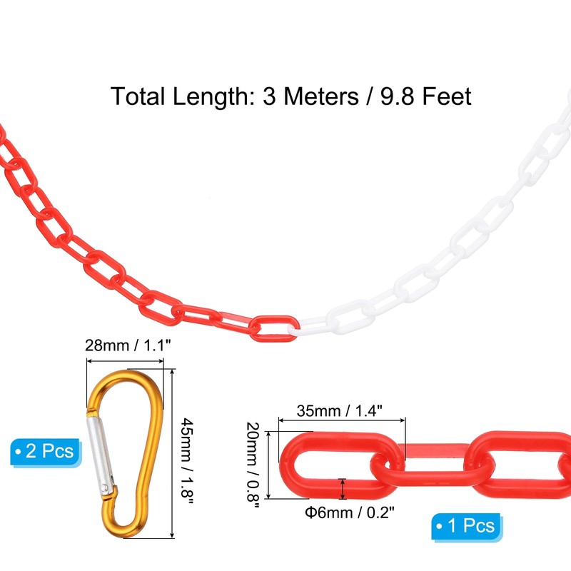 PATIKIL 10Ft Plastic Chain Barrier, Safety Link Chain with 2