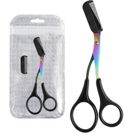 Tijeras para cejas con peine, recortador de cejas de acero inoxidable para un cuidado preciso, seguro y fácil usar para principiantes con estuche viaje..