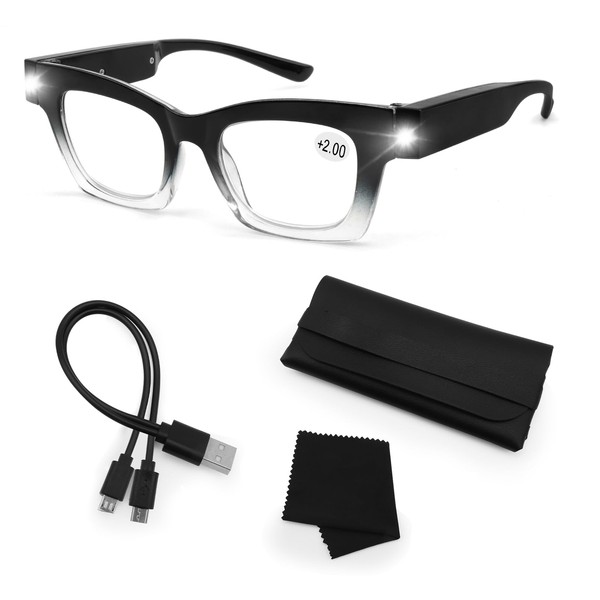 Reading Glasses with Lights USB Rechargeable Magnifying Glasses Lighted Readers
