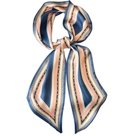 Hioyiwse Head Scarf Hair Neck Scarves For Women Purse Bag Scarfs For Handbags Silky Long Thin Satin Headscarf Fashion, B36-blue and Orange Square（59*5.9inch）, 59