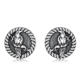 Raven Earrings for Men Women 925 Sterling Silver Crow Earrings Viking Rune Stud Earrings Norse Jewelry for Birthday Christmas, 10*10mm, Sterling Silver, No Gemstone