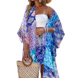 breezy lane Women's Bikini Cover Up Kimono, Cardigan, Summer Floral Pattern, Beach Dress, Casual Swimwear for Holiday