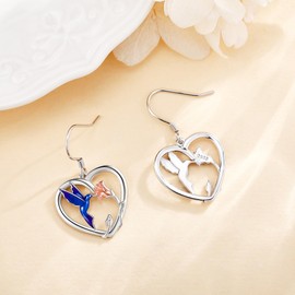 VENACOLY Cute Hummingbird Earrings for Women 925 Sterling Silver Bird Heart Earring Earring Jewellery Gift for Women, Sterling Silver, No Gemstone