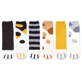 Fuzzy Socks for Women Girls - Fluffy Socks Warm for Winter, Indoors Fleece Cozy Animal Socks Teens 6 Pairs