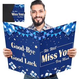 Large Farewell Card for Coworker Leaving Signing, Giant Retirement Cards for Men Women, Big Huge Good Luck Goodbye Card, We Will Miss You Card for Friend Moving Away, Blue Gold Party Decoration Gifts