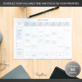 Weekly Hourly Planner Notepad, Daily Planner Desk Pad, Weekly Schedule, To Do List Note Pad, ADHD Planner | 50 Undated Tear Away Sheets | A4 (Mono)