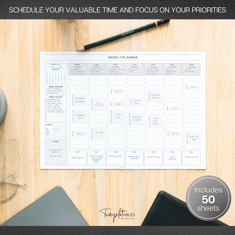 Weekly Hourly Planner Notepad, Daily Planner Desk Pad, Weekly Schedule,