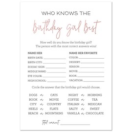 Minimalist How Well Do You Know the Birthday Girl - Set of 24 (Dusty Pink)