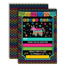 Chippin', Dippin' & Pinata Hittin' Neon Fiesta Thank You Notes for Kids, Ten 4" x 5.5" Fill In The Blank Cards with 10 White Envelopes by AmandaCreation