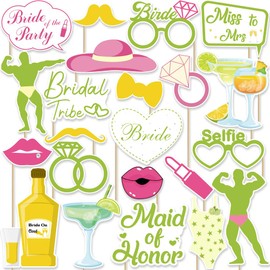Bridal Shower, Bachelorette Photo Booth Props - 22 Pcs Margarita Theme Selfie Props Bachelorette Decorations for Future Mrs Party Decorations, Bride to Be, Team Bride, Wedding (Lime Green)