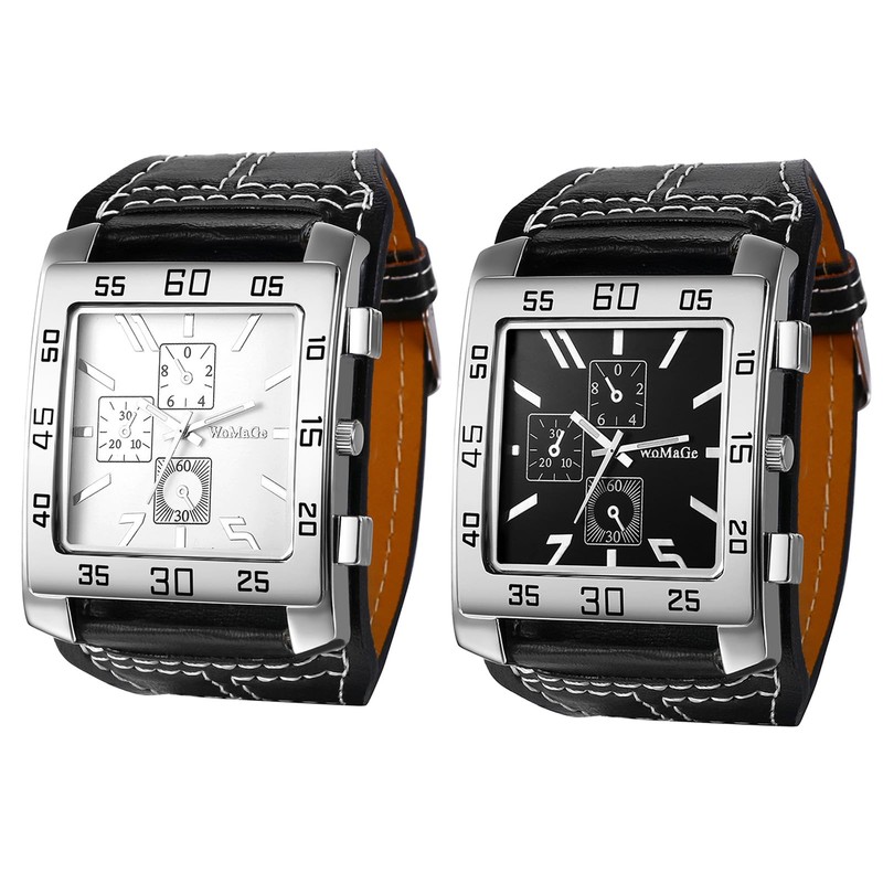 Avaner Men's Square Watch, Oversize Steampunk Watch, Leather Strap Big