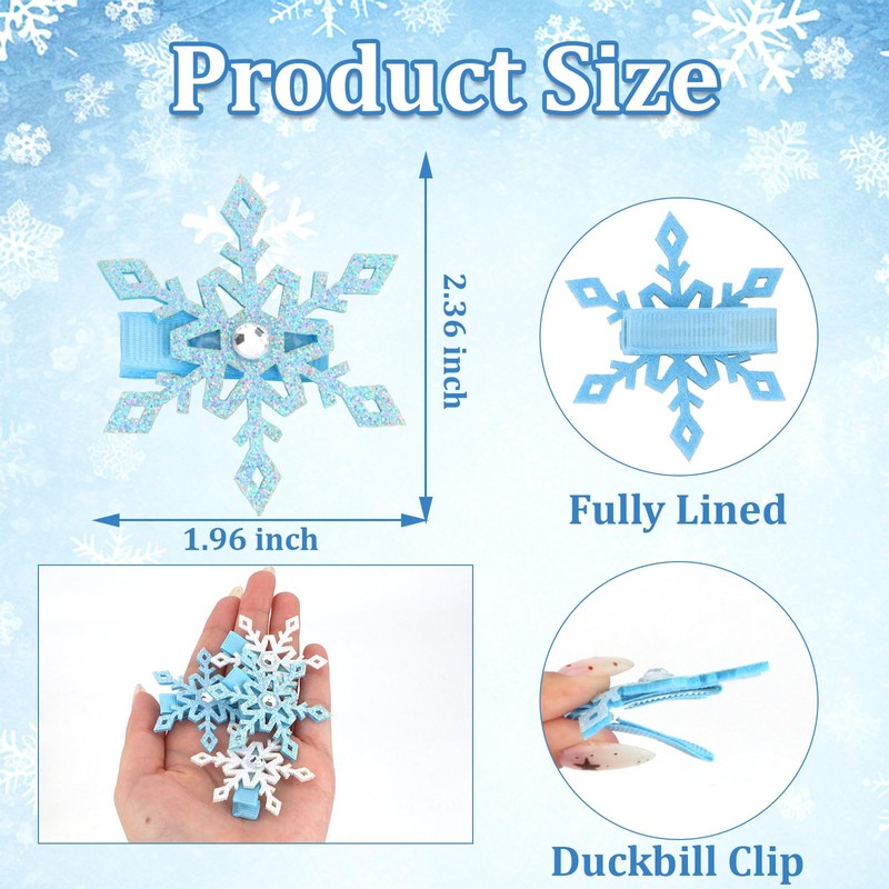 CIEHER 8 Pack Snowflake Hair Clips Snow Hairpins, Hallween Christmas