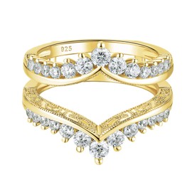 Wuziwen Wedding Guard Ring Enhancers for Engagement Rings Womens CZ 925 Sterling Silver Size 5-12 (Gold, 12)