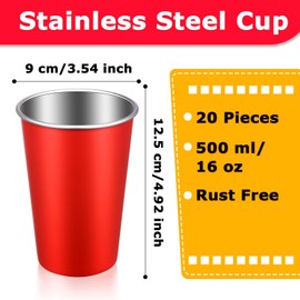 Mimorou 20 Pack 16 oz Stainless Steel Pint Cups Metal Cups Unbreakable Drinking Water Tumblers Stackable Cup for Kids Adults Bar Home Restaurant Travel Picnic Camping Outdoor(Multicolor)