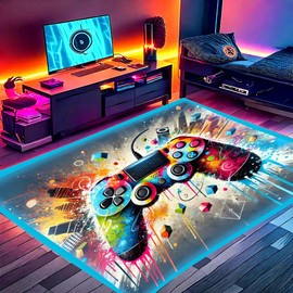 DEALZOOM Gaming Area Rug RGB LED Light (3x5 Color Splash) - Bedroom Rug Floor Mat Gaming Decor - Kids Room Rug Anti Slip Mat for Gamer Chair – Play Game Room Décor for Teen, Boys, Kids Accessories