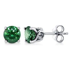 BERRICLE Sterling Silver Solitaire Green Round Cubic Zirconia CZ Anniversary Stud Earrings for Women, Rhodium Plated 2 Carat