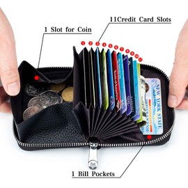 vione Women's Leather Wallet, RFID Protection Wallet with Zip and Multiple Compartments, Small Purse with Embroidery, denim blue, Minimalist