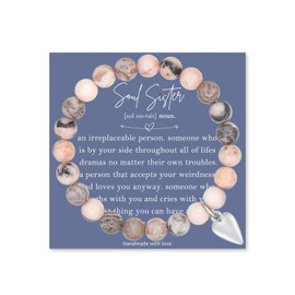 LINY Birthday Gifts for Soul Sister Best Friend Bestie Mom Daughter Aunt Niece, Natural Stone Heart Charm Bracelets for Unbiological Sister Women (Soul Sister Bracelet Pink)