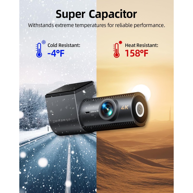 CIEVIE 4K Dash Cam Front and Rear Camera, 64GB SD