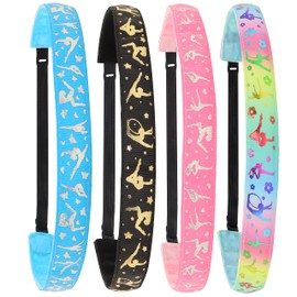 FROG SAC 4 Gymnastics Headbands for Girls, Adjustable No Slip Stretch Elastic Sport Head Band for Kids, Thin Fabric Hair Accessories