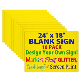 24x18 Blank Yellow Corrugated Plastic Yard Signs, Waterproof, Heavy Duty Outside Bulk White Sign Boards (10 Pack - Yellow 24x18)