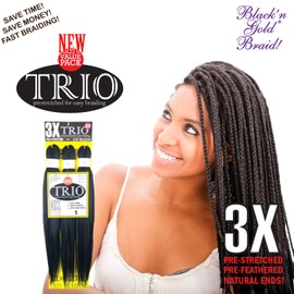 BNG Trio 3X Pre-Stretched Braiding Hair 28" for Easy Braid Professional Itch Free Synthetic Fiber 3 PACK Hair (9 bundles) (#1 Jet Black)
