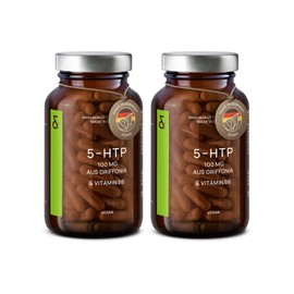 CLAV 2er Set 5-HTP Kapseln hochdosiert plus Vitamin B6-240 Kapseln 5 HTP 100mg aus Griffonia Simplicifolia Samenxextrakt - Serotonin Booster - natürlich pflanzlich & vegan