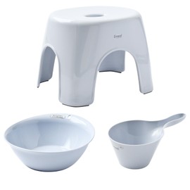 [Zacca Lab. Original Set] Asbel Emeal Emir Bath Chair Set [Hand Wake+Hot Water Bath Chair + Bath Chair Set] Seat Height 9.4 inches (24 cm) Blue | Bath Chair, Bath Stool, Hand Tub, Bath Stool, Bath