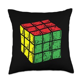 Rubiks Cube Apparel 80's Vintage Clothing Speed Puzzle Master Pro Speedsolving 3x3 Cube Throw Pillow, 18x18, Multicolor