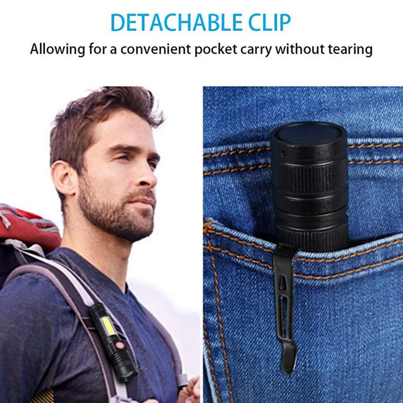 LED Flashlight Rechargeable Torch LED Pocket Flashlight with COB Light