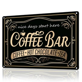 MOLESS Coffee Bar Sign - 12 × 8'' Vintage Metal Signs with Coffee Hot Chocolate and Tea Coffee Signs for Coffee Station Home Kitchen Wall Decor, Indoor/Outdoor Use