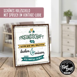 TypeStoff HS-01091 Wooden Sign with Saying Friendship Vintage Sign as a Gift and Decoration on the Theme of Laughter and Together