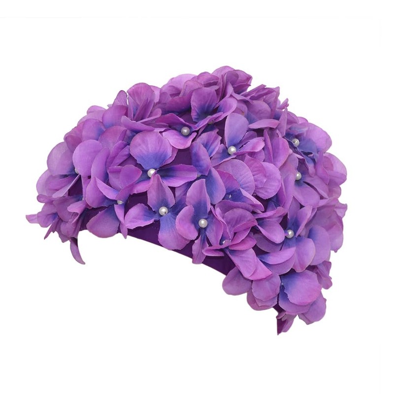 Medifier Women's Vintage Floral Leaf Retro Swimming Cap, purple