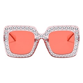 Rhinestone Bling Sunglasses, UV Protection Sunglasses, Glitter Sunglasses for Women Girls, Bling Square Frame Sunglasses, Oversized Shades