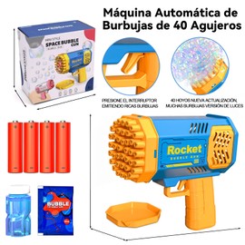 Máquinas para Burbujas, 40 Agujeros Pistola de Burbujas, Soplador Automático de Burbujas con LED de Luz, Pistolas Burbujas Gatling Grande, Bubble Machine para Hacer Pompas de Jabón, Jardin, Bodas
