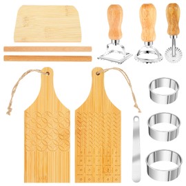 Wood Gnocchi Pasta Making Tool Set, Ergonomic Wood Gnocchi Board, DIY Ravioli Stamp Maker Cutter with Roller Wheel, Rolling Pin Pasta Making Accessories for Kitchen Gift Pasta Dumplings